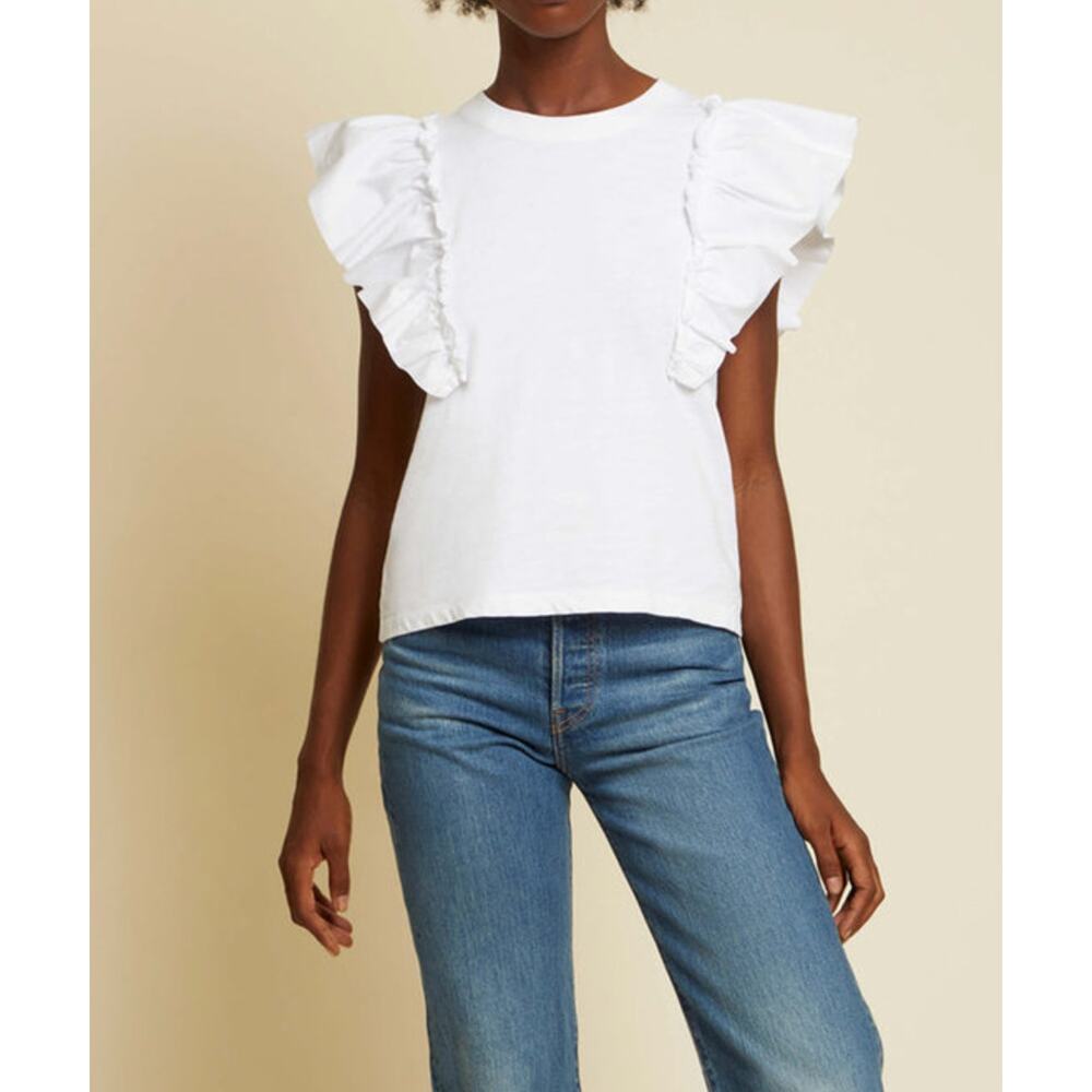 Nation Ltd. White Ruffle Sleeveless Top